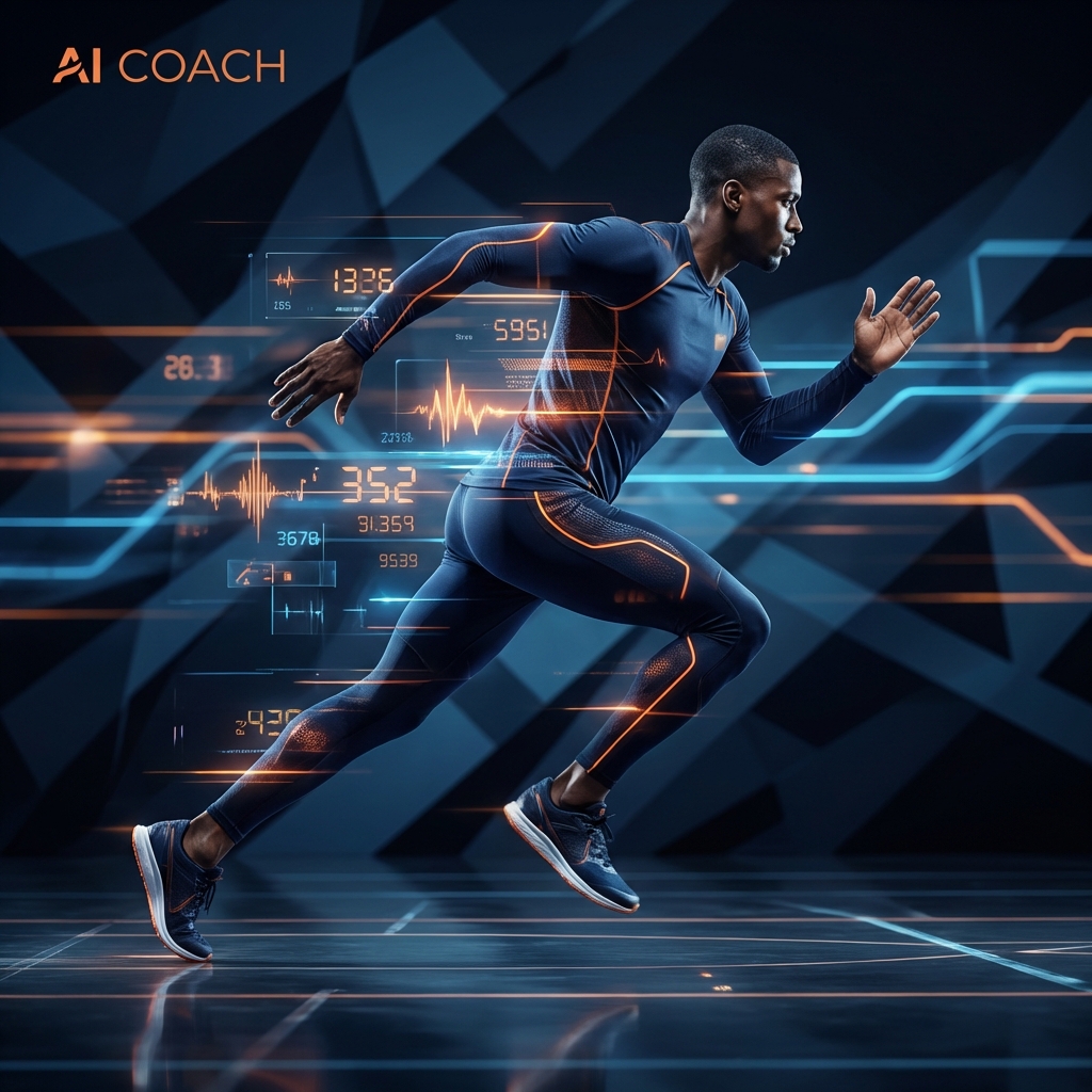 Abstract tech-inspired runner with data streams